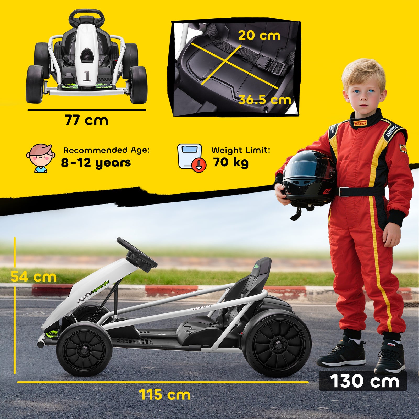24V Electric Go Kart for Kids, Drift Ride-On Racing Go Kart with 2 Spe