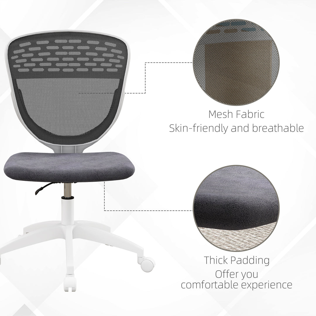 Armless Desk Chair, Mesh Office Chair, Height Adjustable with Swivel Wheels, Grey