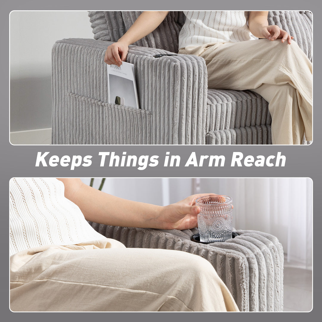 MCL 2 Seater Click Clack Sofa Bed with Pull Out Design, Corduroy Upholstery - Light Grey