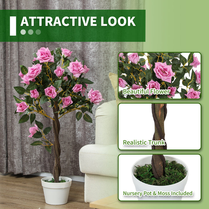Set of 2 Artificial Plants White Rose Floral in Pot, Fake Plants for Home Indoor Decor, 90cm, Purple
