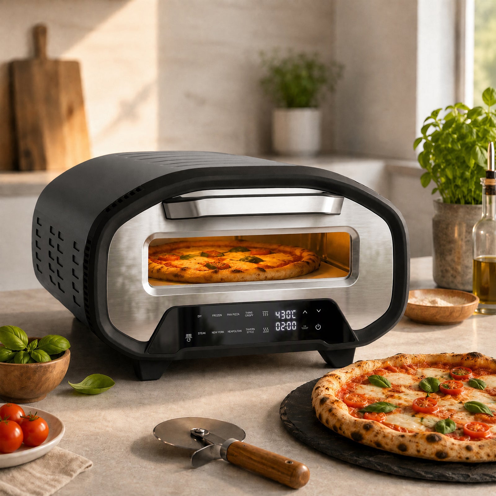 Electric Pizza Oven, 12 Inch Pizza Maker with 8 Preset Modes and Ceram