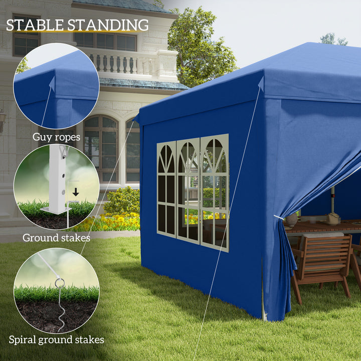3 x 6 m Garden Pop Up Gazebo, Wedding Party Tent Marquee, Water Resistant Awning Canopy with Sidewalls, Windows, Carry Bag, Blue