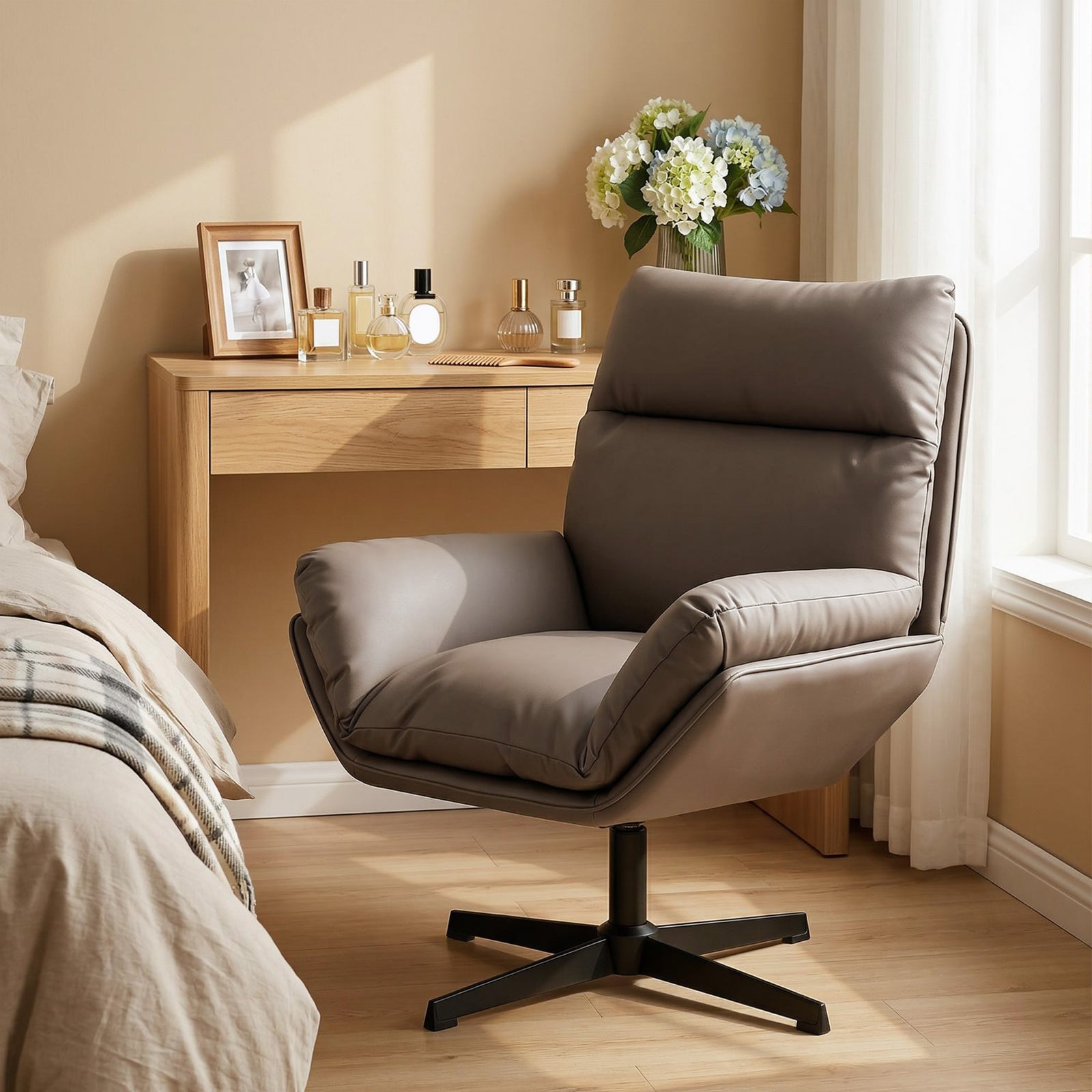 Accent Chair with 360 Swivel Armchair for Living Room with Padded Cush
