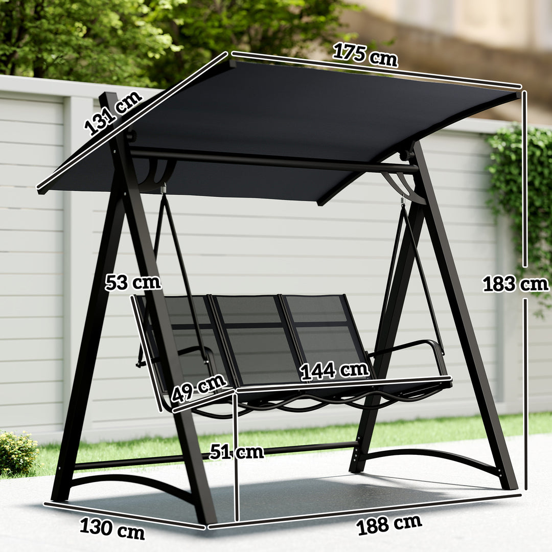 3 Seater Swing Chair, Garden Swing Bench with Adjustable Tilting Canop