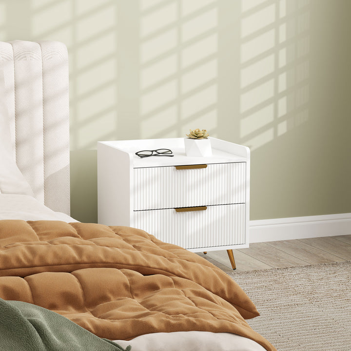 Elegant Two-Drawer Bedside Table Set of 2 - White