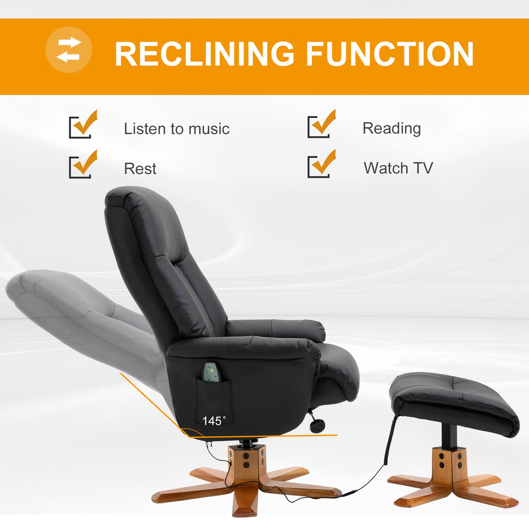 10-Point Massage Sofa Armchair Chair PU Leather W/ Footrest Stool Heat Recliner Black