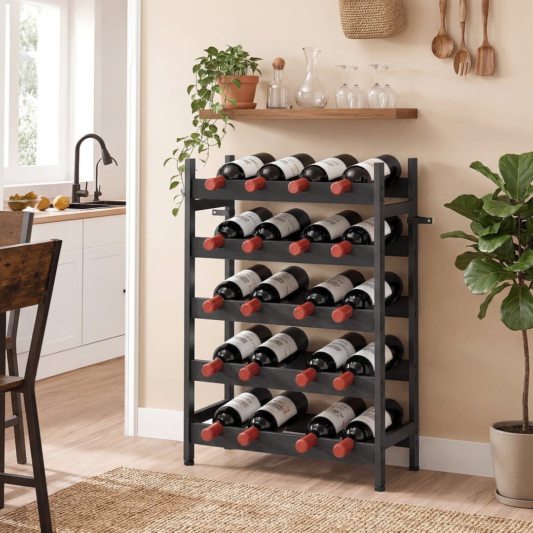 Wine Rack Freestanding Industrial Liquor Cabinet 5-Tier 20 Bottles Bar