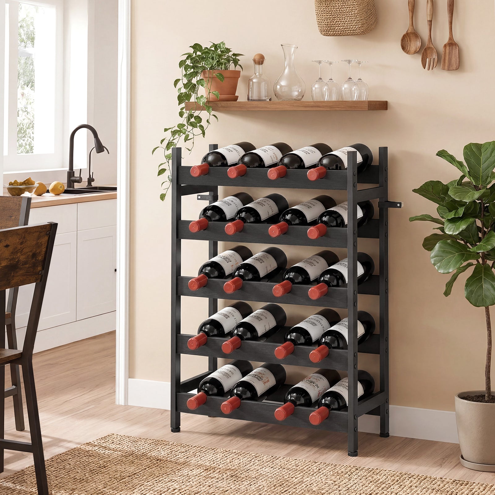 Wine Rack Freestanding Industrial Liquor Cabinet 5-Tier 20 Bottles Bar