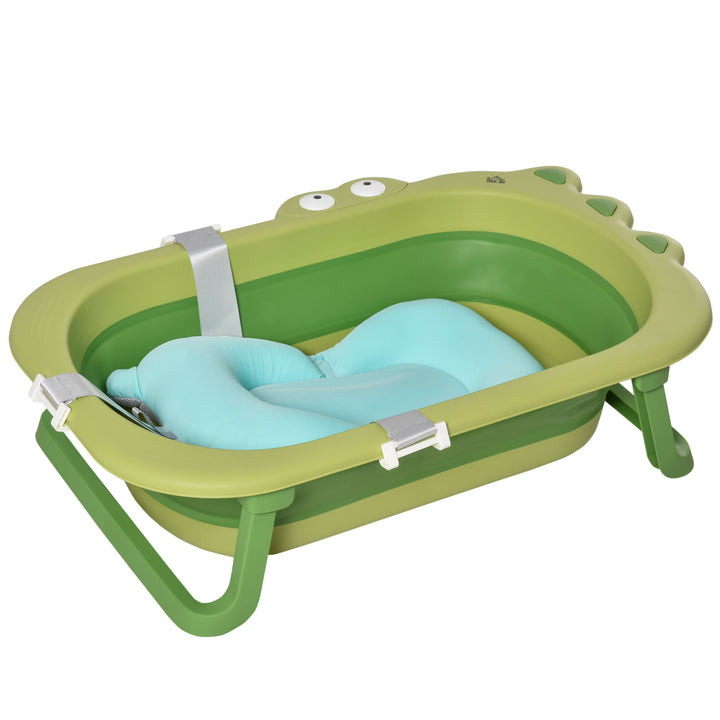 HOMCOM Foldable Baby Bath Tub, Ergonomic, Secure, Non-Slip, Portable with Infant Cushion, for 0-3 Years, Green | Aosom UK