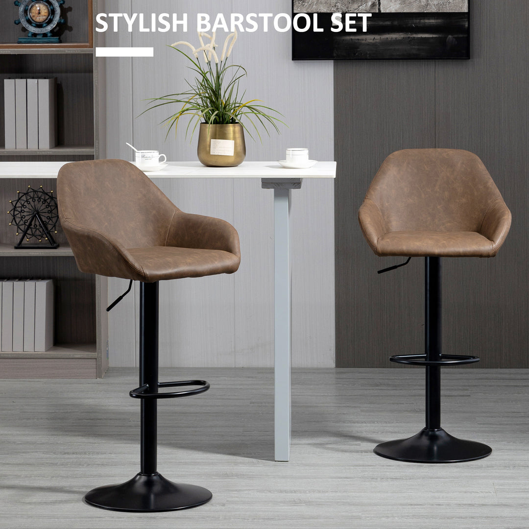 Bar Stools Set of 2, Height Adjustable Swivel Barstools, PU Leather Kitchen Stools with Backs, Armrests and Footrest for Home, Counter and Dining Room, Dark Brown