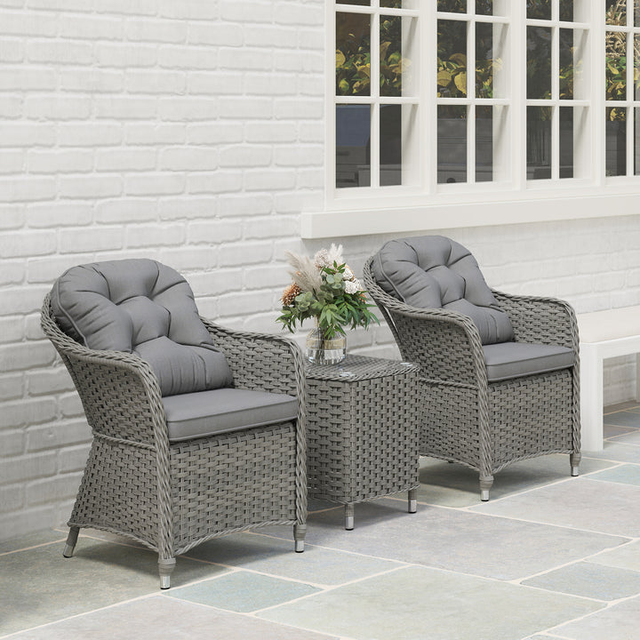 Three-Piece Super Padded Rattan Set - Light Grey