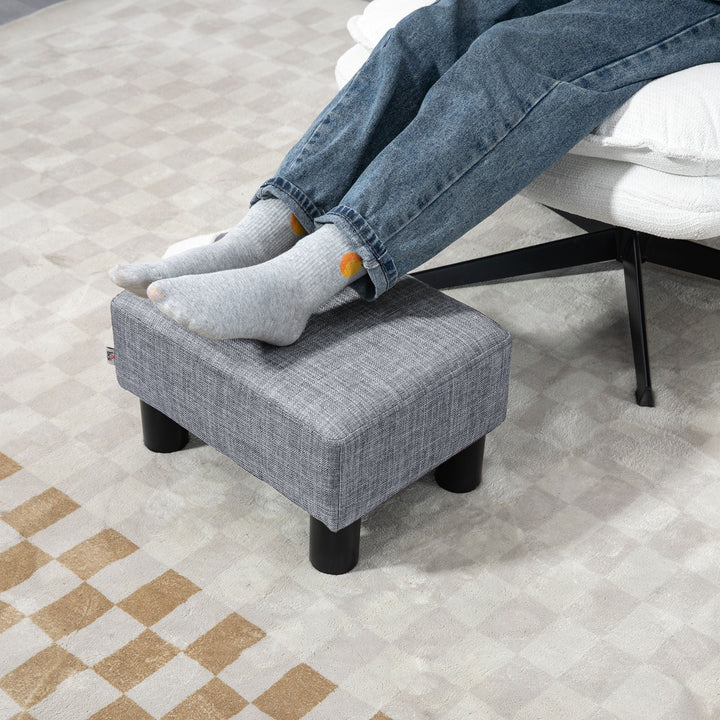 Linen Fabric Footstool Ottoman Cube with 4 Plastic Legs, Grey