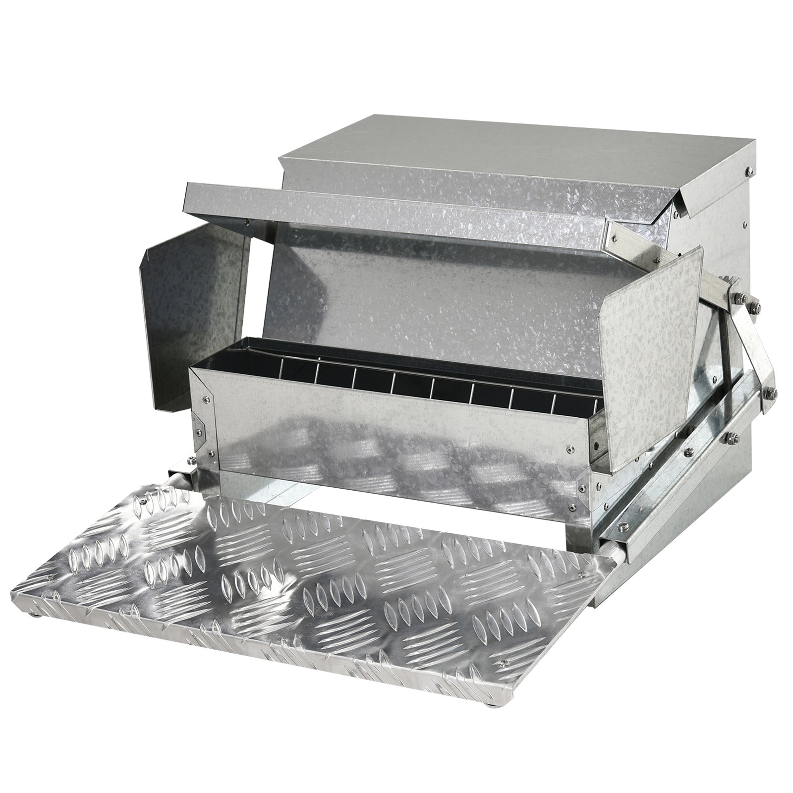 11.5KG Automatic Chicken Poultry Feeder Rat Proof Treadle Self Opening with Galvanized Steel and Aluminium
