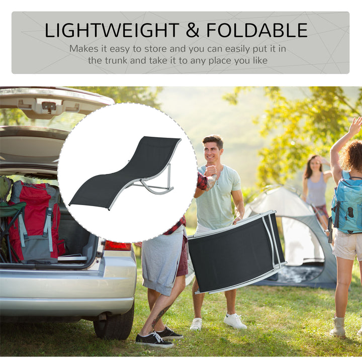MCL 2 Pieces Folding Sun Lounger, S-shaped Lounge Chairs Reclining Sleeping Bed with Aluminium Frame