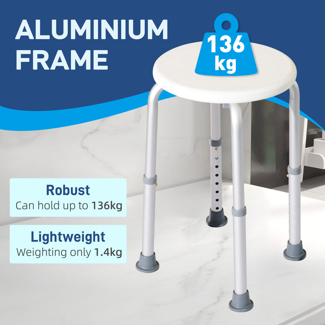 Shower Chair, Height Adjustable Aluminium Shower Stool with Non-Slip Feet for Disabled, Elderly, White