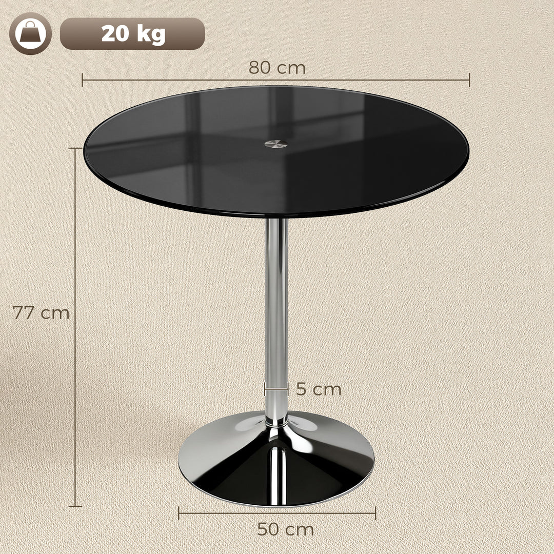 Round Bar Table, Modern Dining Table with Tempered Glass Top and Steel