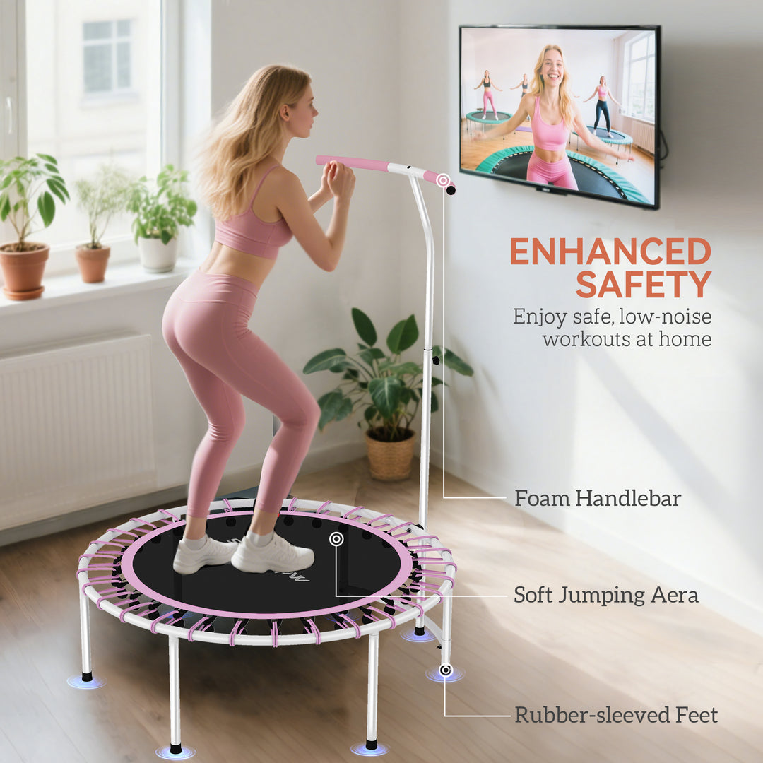 SPORTNOW 40" Fitness Trampoline, Mini Rebounder Trampoline for Adults with 5-Level Adjustable Handle, Indoor Exercise Bungee Rebounder, Max Load 100KG, Purple