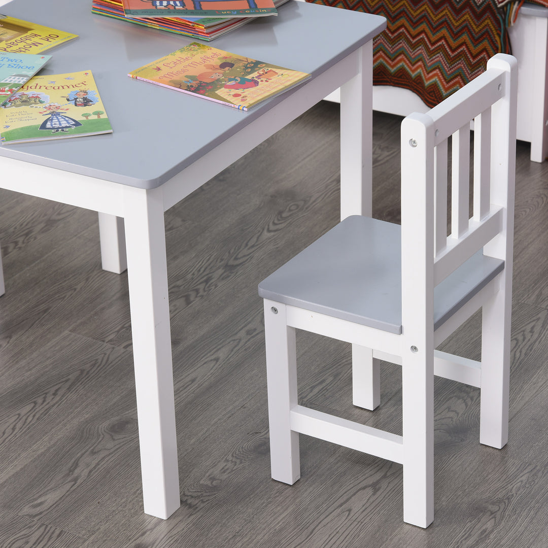Kids Table and Chair Set 3 Pieces Toddler Preschoolers Desk with 2 Chairs for Indoor Study Rest Snack Time Grey