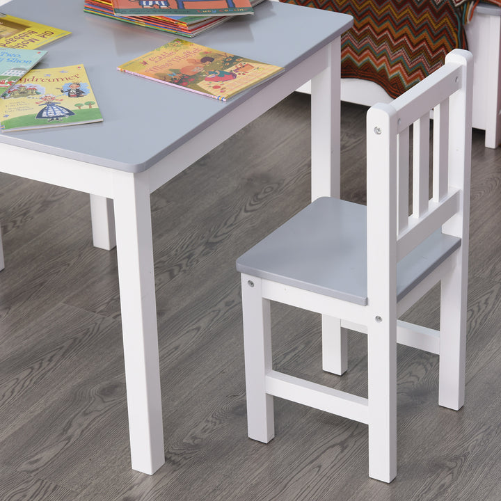 Kids Table and Chair Set 3 Pieces Toddler Preschoolers Desk with 2 Chairs for Indoor Study Rest Snack Time Grey