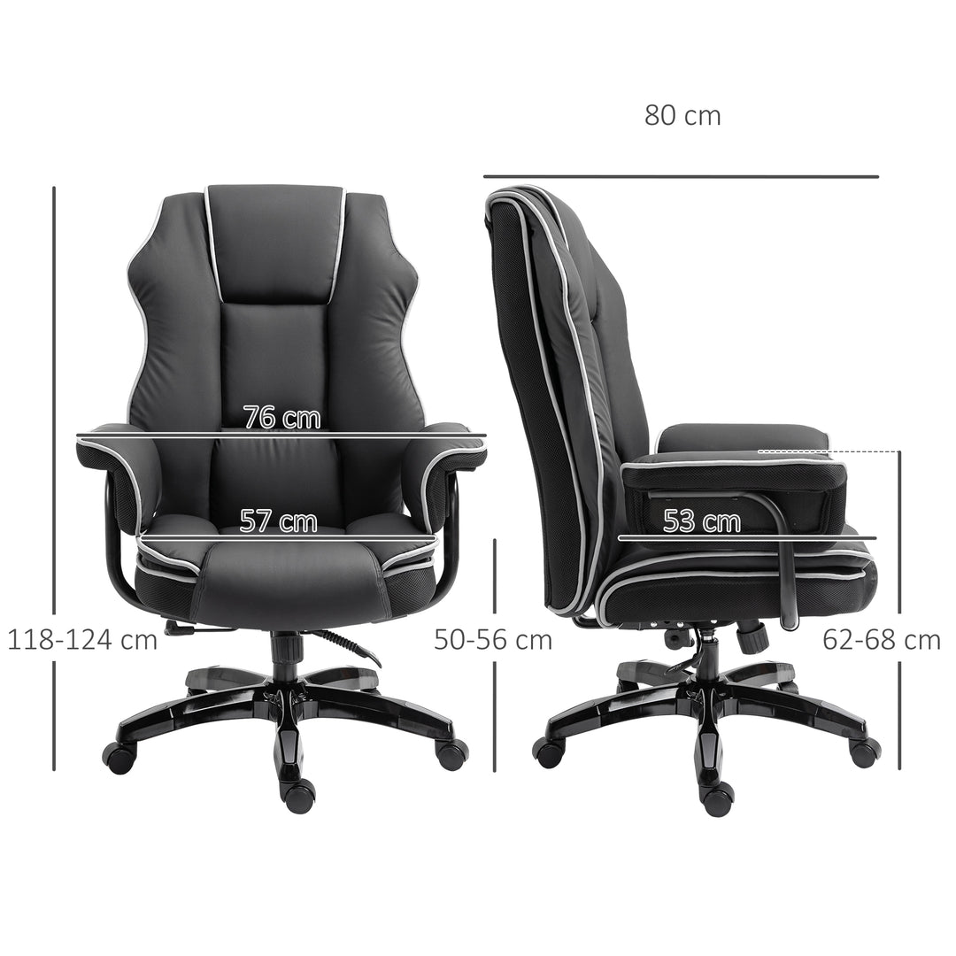 Faux Leather Executive Office Chair, with Contrast Piping - Black/White