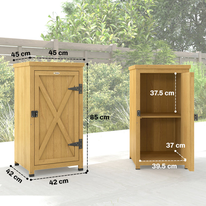 Wooden Garden Shed, Garden Tool Storage Shed with Metal Top and Shelf,