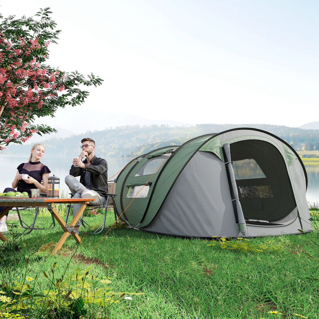 4 Person Pop-up Camping Tent Family Tent with Ground Sheet, 4 Windows and Portable Carry Bag for Beach Outdoor Trip, Dark Green