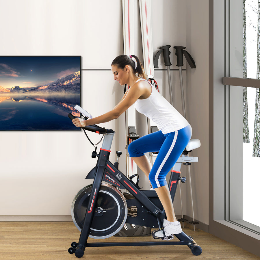 Exercise Bike, Indoor Cycling, with LCD Display, Heart Rate, Sensor - Black