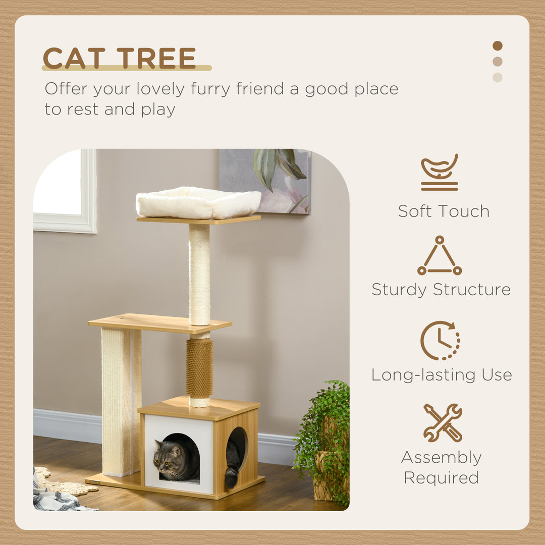 PawHut Cat Tree: Multi-Level Scratching Post, House & Perches in Oak Tone for Feline Fun | Aosom UK