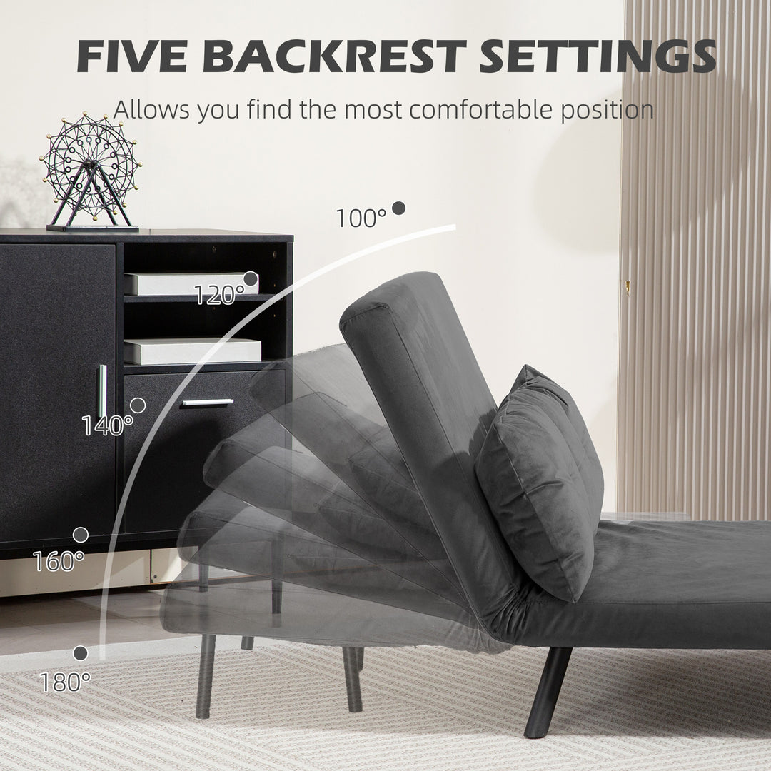 4-in-1 Velvet-Feel Double Sofa Bed, with Pillows - Dark Grey