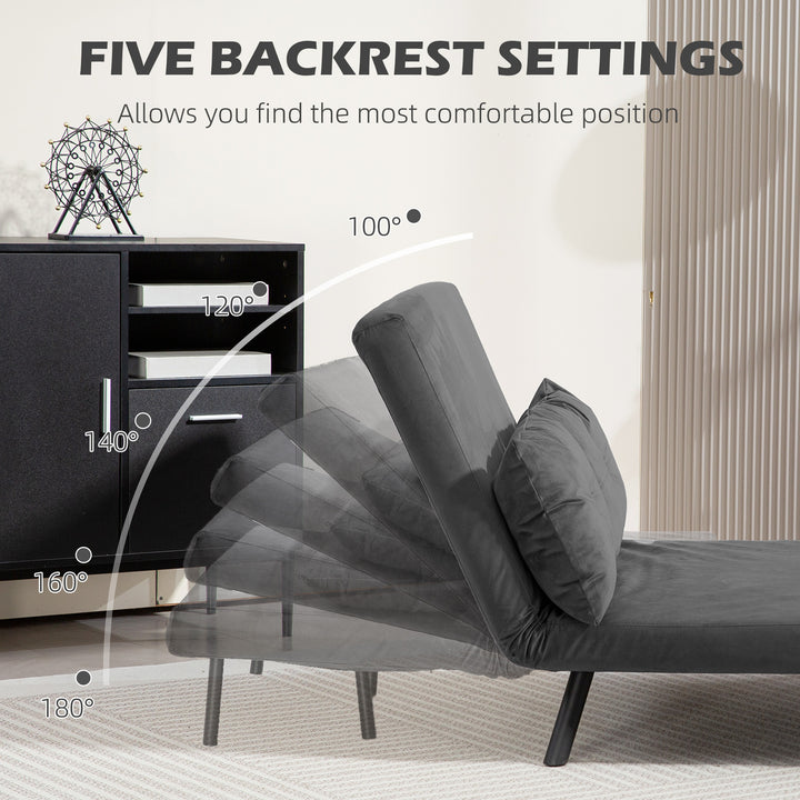 4-in-1 Velvet-Feel Double Sofa Bed, with Pillows - Dark Grey
