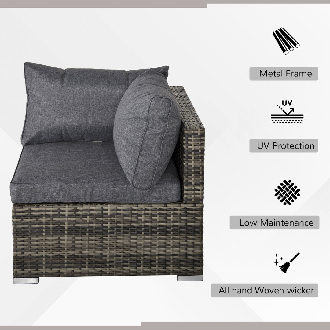 7 Pieces Outdoor PE Rattan Corner Sofa Set, Patio Wicker Conversation Chaise Lounge Furniture w/ Tempered Glass Table-top & Soft Padded Cushion for Garden, Backyard, Lawn, Dark Grey