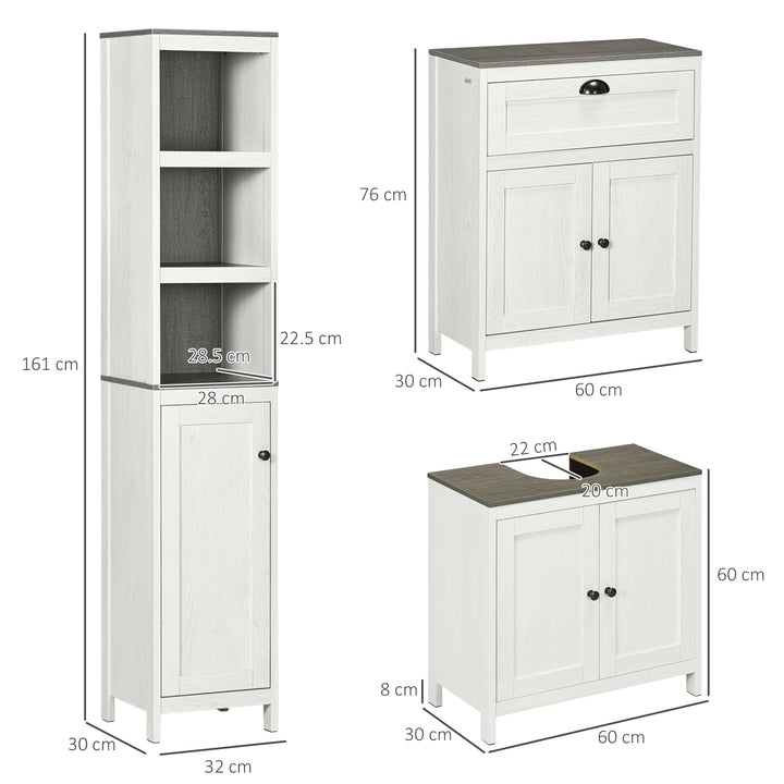 Bathroom Furniture Set with Adjustable Shelves, 6-Tier Tall Bathroom Storage Cabinet, Floor Cabinet with Drawer, Under Sink Cabinet, Antique White