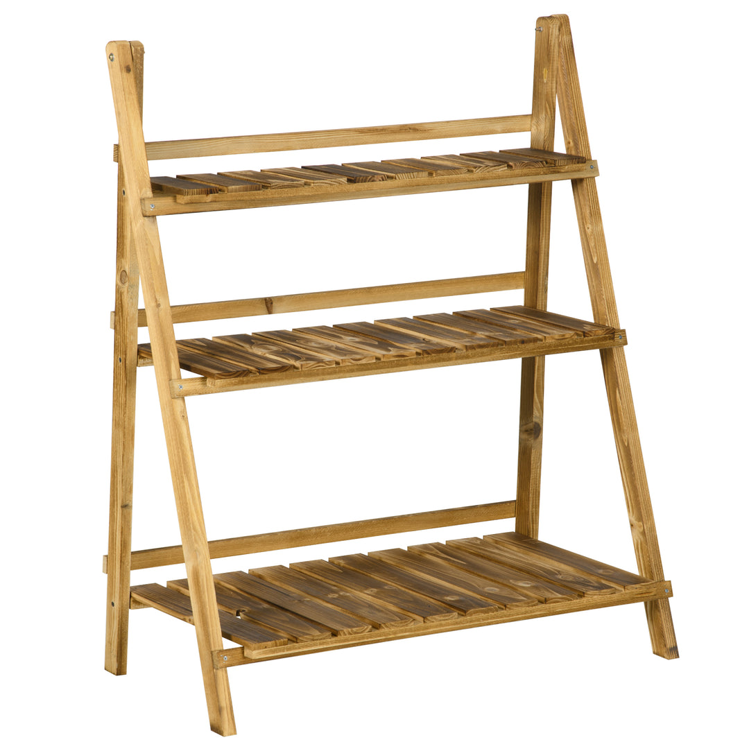 Wooden Folding Flower Pot Stand 3 Tier Garden Planter Display Ladder Gardener Storage Shelves Rack Herb Holder (80L x 37W x 93H cm)