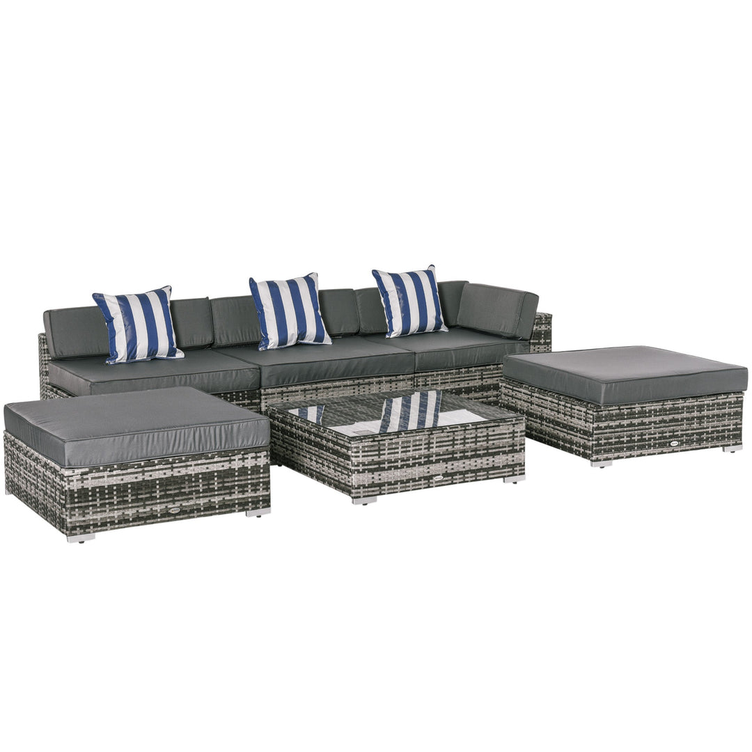 6 PC Rattan Sofa Table Set Sectional Wicker Weave
