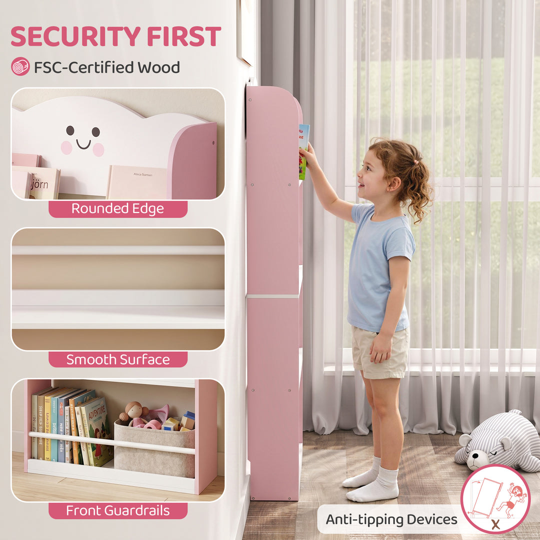 4 Tier Kids Bookshelf, Children Bookcase with Anti-Tip Kit, Toddler Sp