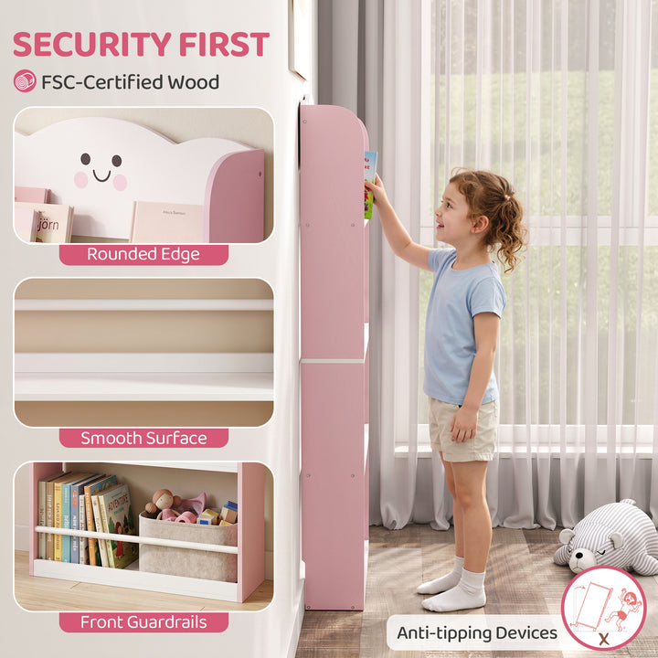 4 Tier Kids Bookshelf, Children Bookcase with Anti-Tip Kit, Toddler Sp