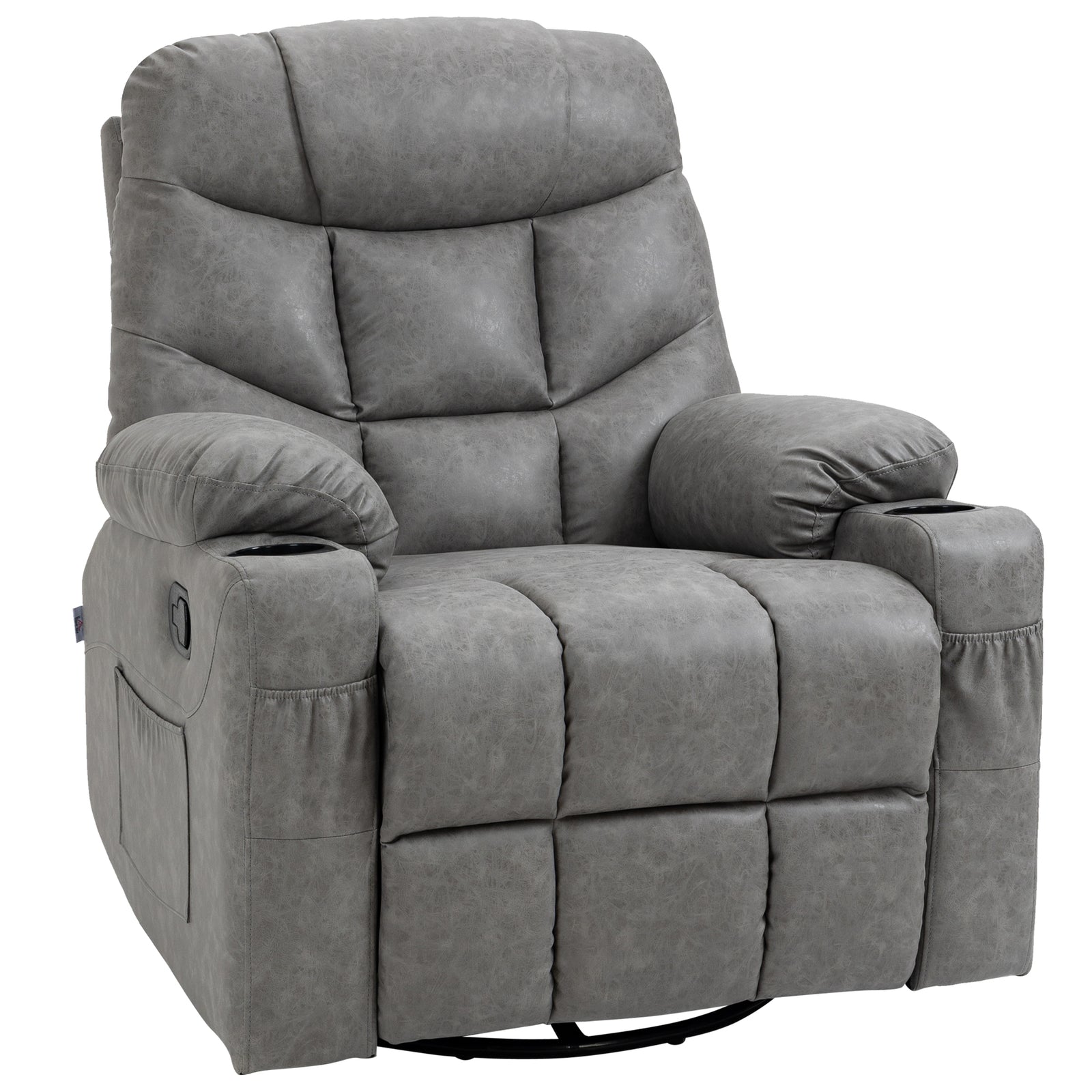 Thick Padded Faux Leather Recliner Armchair - Light Grey