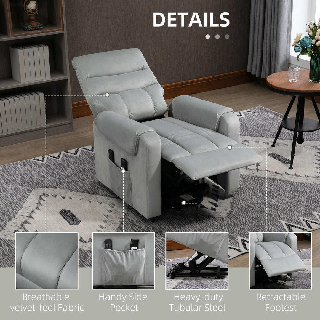 HOMCOM Vibration Massage Rise and Recliner Chair, Electric Power Lift Recliner with Remote Control and Side Pocket, Grey