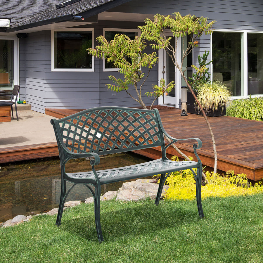 Cast Aluminium Garden Bench 2 Seater Antique Loveseat for Outdoor Patio Porch Park, Verdigris
