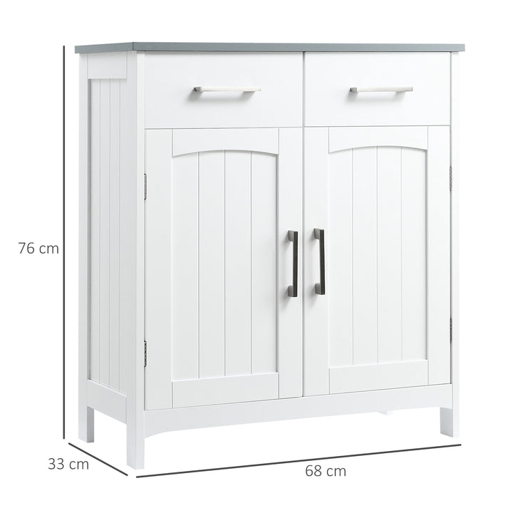 Kleankin Bathroom Floor Cabinet, Freestanding Wooden Free Standing Storage Cupboard with 2 Drawers, Double Doors, Adjustable Shelf, White
