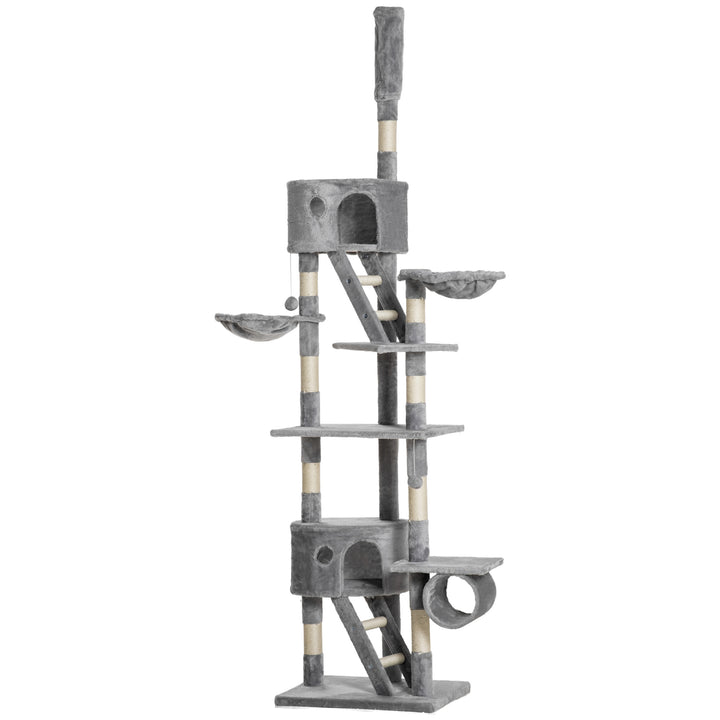 Floor to Ceiling Cat Tree for Indoor Cats, 240-260cm, Adjustable Height - Light Grey