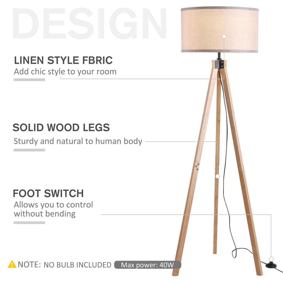 HOMCOM 5FT Elegant Wood Tripod Floor Lamp Free Standing E27 Bulb Lamp Versatile Use for Home Office