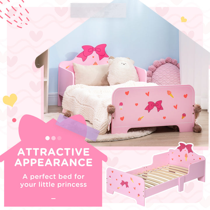 ZONEKIZ Princess-Themed Toddler Bed with Safety Side Rails and Slats, Cute Patterns, Kids Bedroom Furniture, Pink, 143 x 74 x 59 cm | Aosom UK