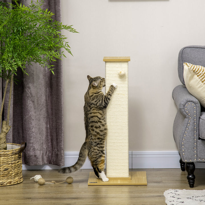 80cm Scratching Post, with Toy Ball, Sisal Rope - White