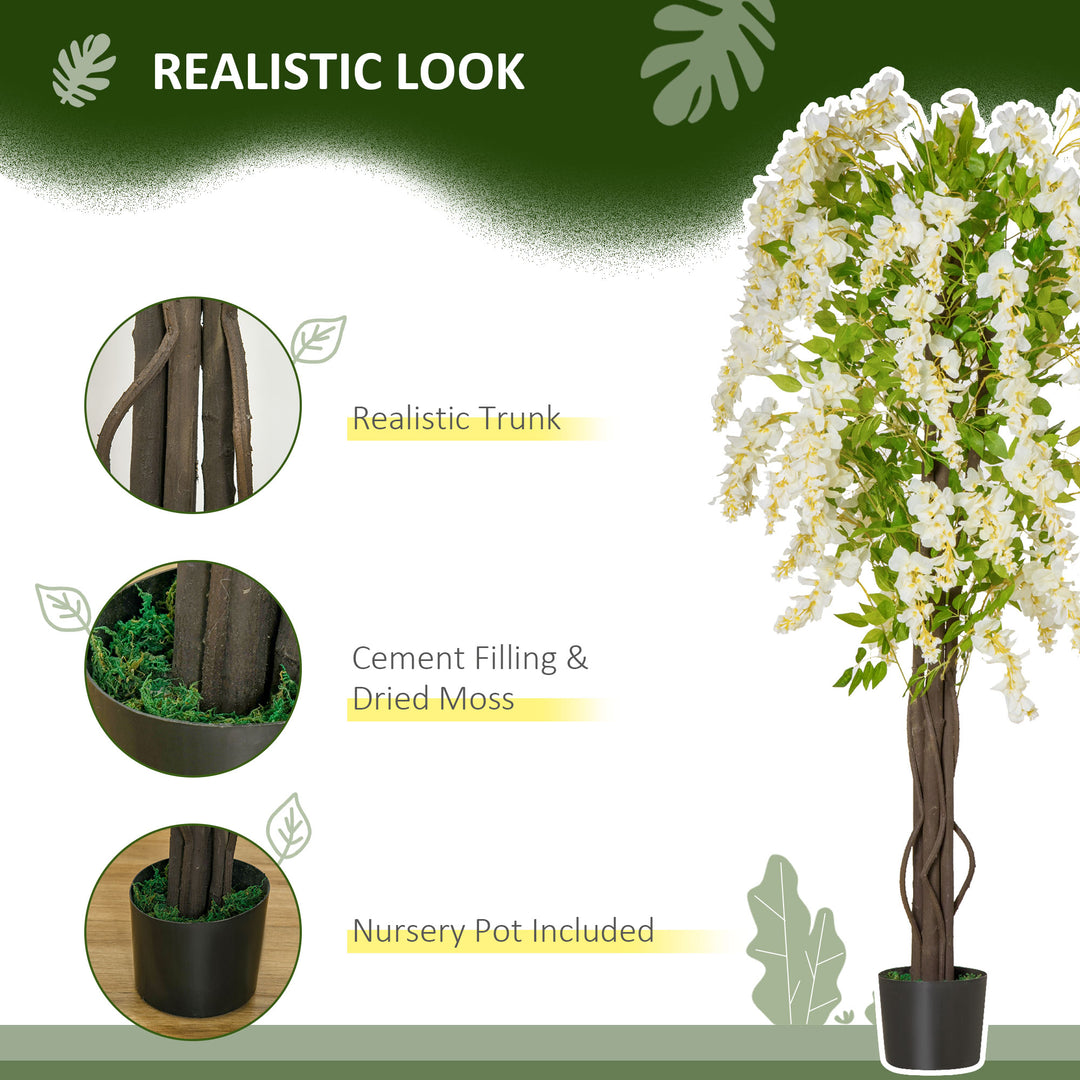 MCL Artificial Realistic White Wisteria Tree Faux Decorative Plant in Nursery Pot for Indoor Décor, 160cm