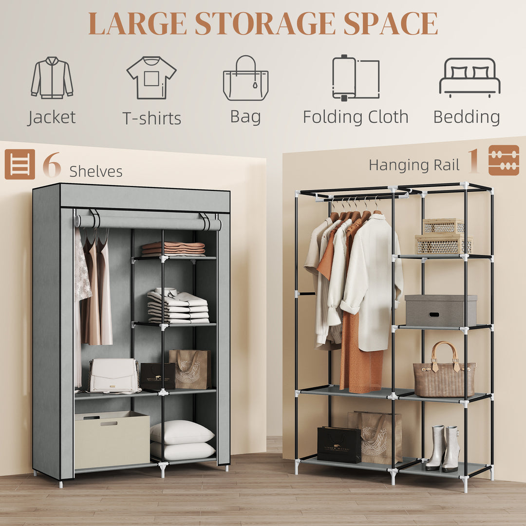 MCL Fabric Wardrobe, Portable Wardrobe with 6 Shelves, 1 Hanging Rail, Foldable Closets, 103 x 43 x 162.5 cm, Light Grey