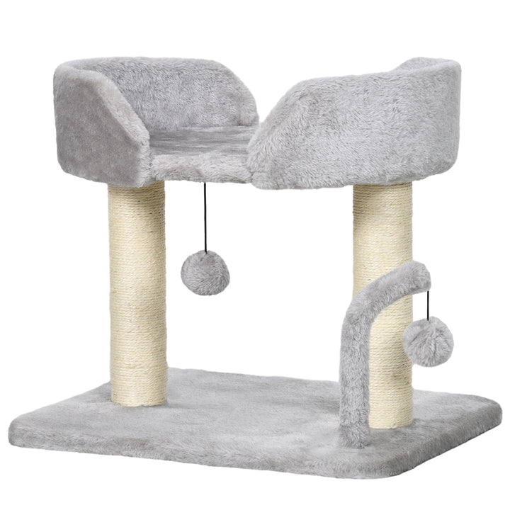 PawHut Indoor Cat Tree: Compact Activity Centre with Sisal Scratching Post & Toy Balls, Light Grey, 42cm | Aosom UK