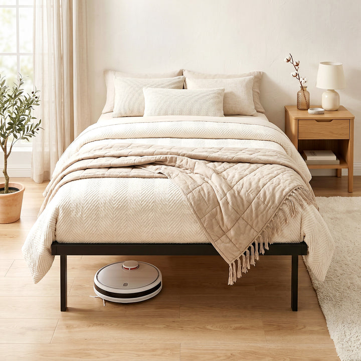 3ft Single Bed Frame with Underbed Storage, Metal Platform Bed Frame w