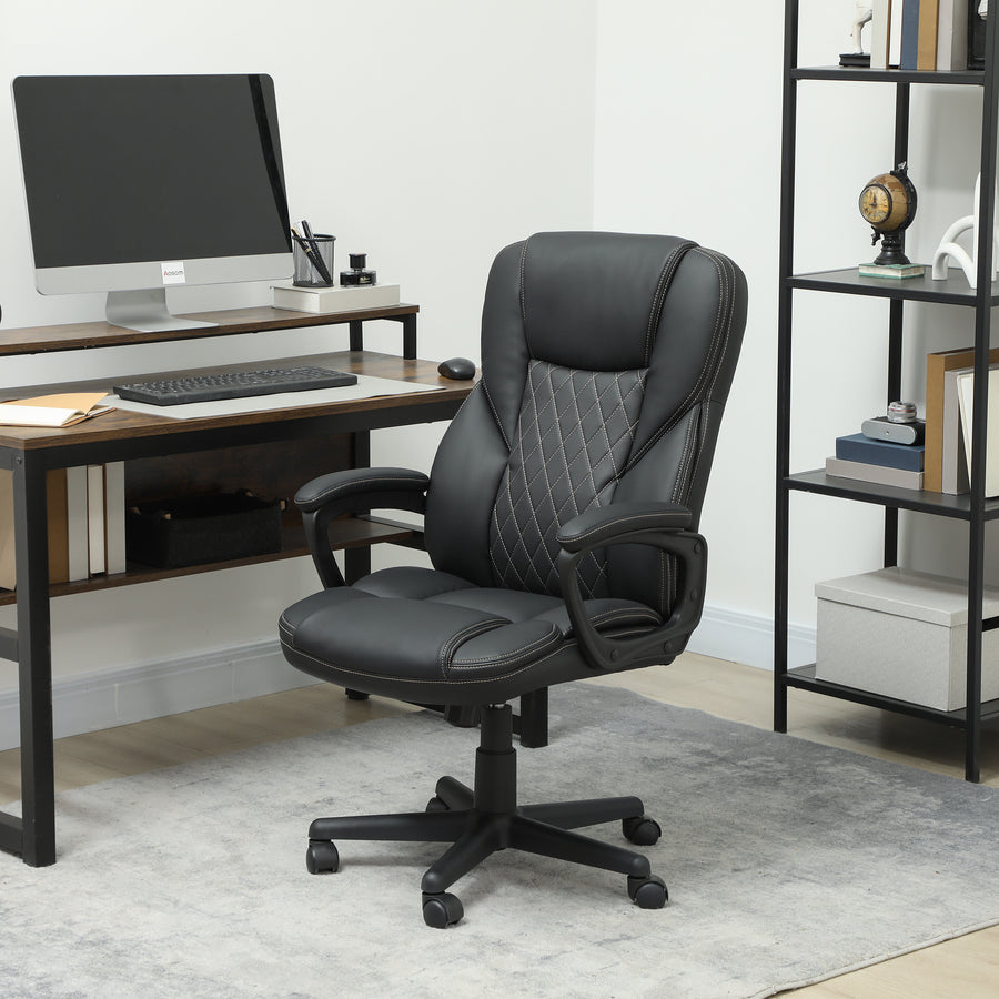 High Back Executive Office Chair, PU Leather Swivel Desk Chair with Tilt Function, Armrests and Adjustable Height for Home Office, Black