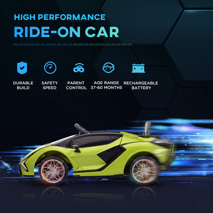 MCL Lamborghini Sian Licensed 12V Electric Car for Kids 2 Motors Toy Car with Remote Control Music Lights MP3 for 3-5 Years Green
